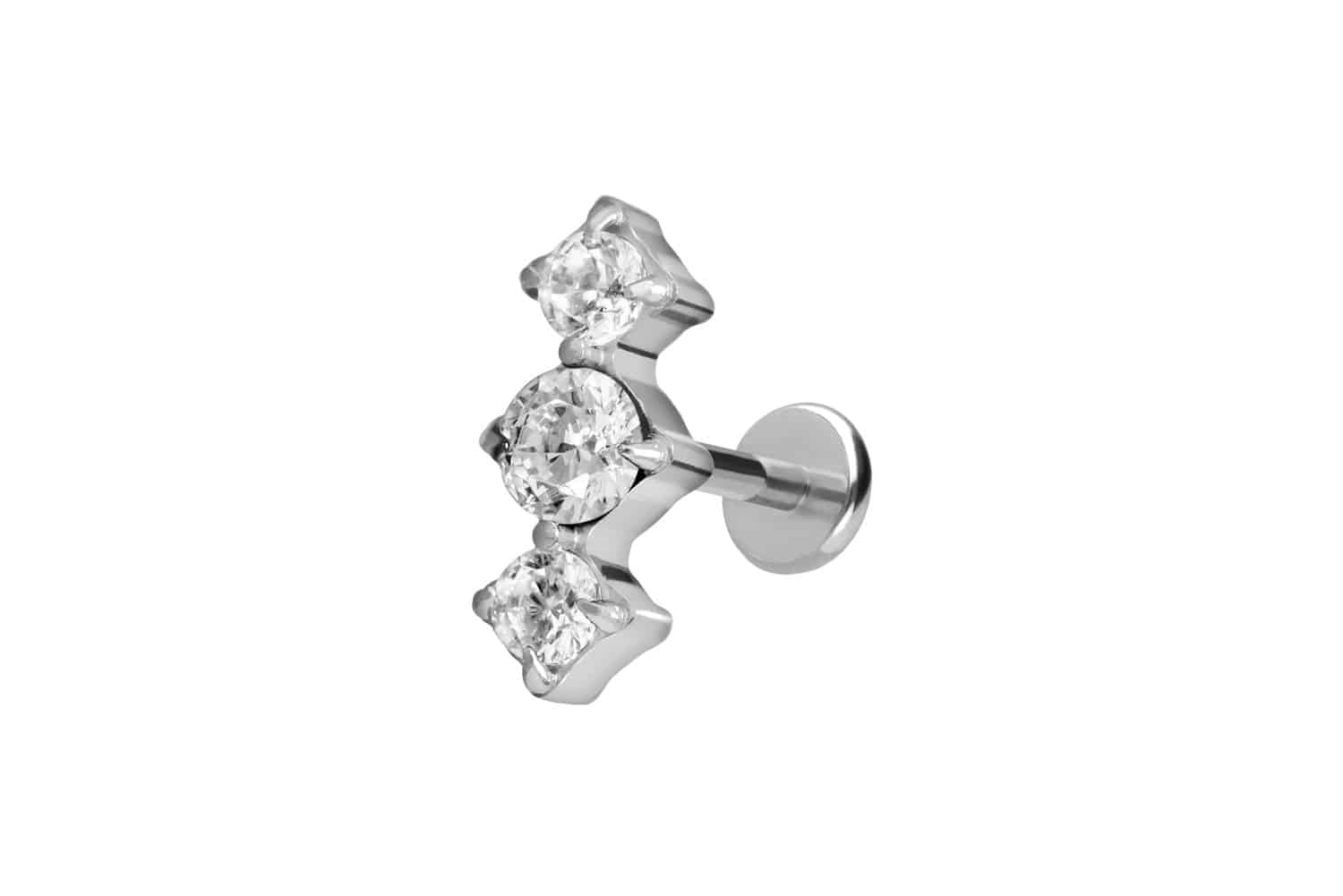 Titan Labret Piercing mit Push Fit 3 EINGEFASSTE KRISTALLE